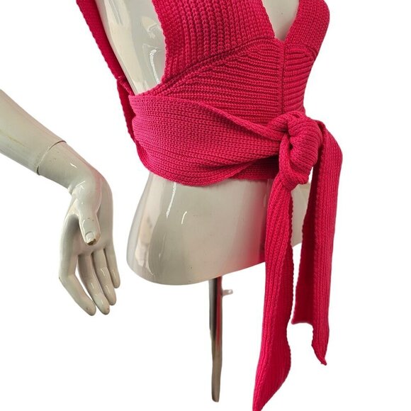 Strappy Knit Tie Up Crop Top Womens OS Versatile Wrap Crop Sweater Vest Pink - Picture 11 of 11